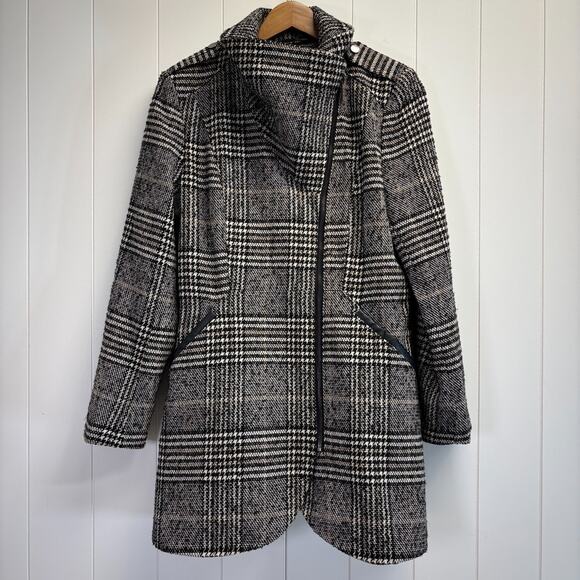 French Connection Womens Academia Classic Asymmetrical Plaid Peacoat Size M Chic - Picture 1 of 9